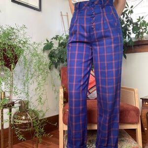 Twik Blue High-Waisted Plaid Pants - Size XS